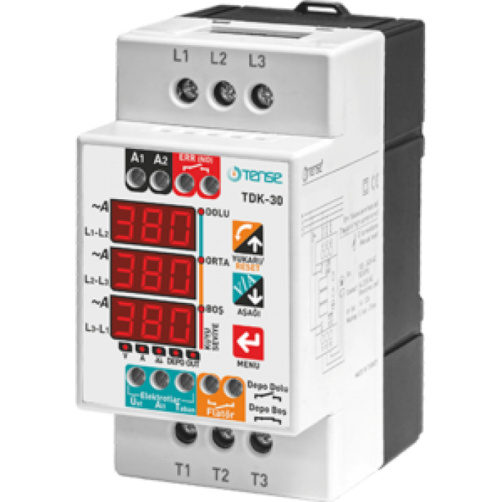 Dijital Kontaktörlü Trifaze Dalgıç Kontrol Rölesi TDK-30 5,5kW 150-270V DIN Tense