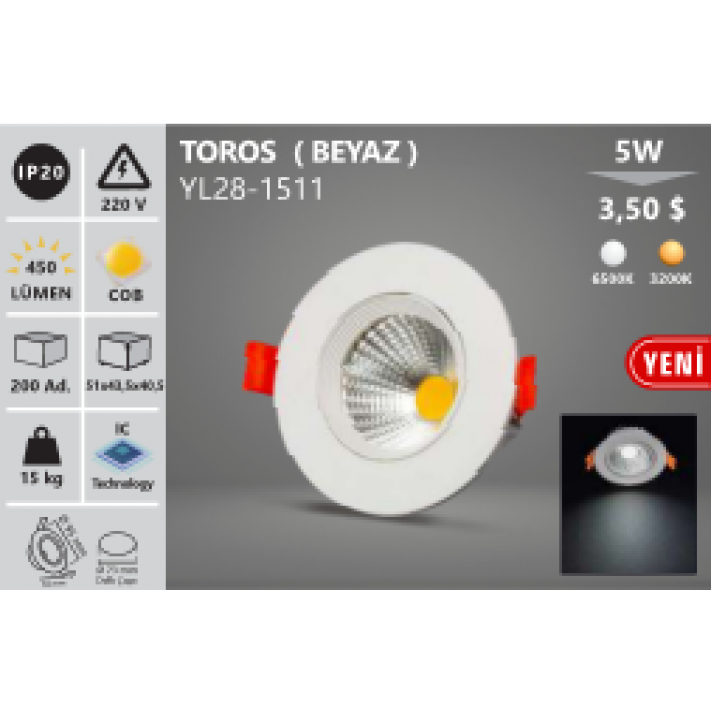 5W Beyaz Toros Led Spot