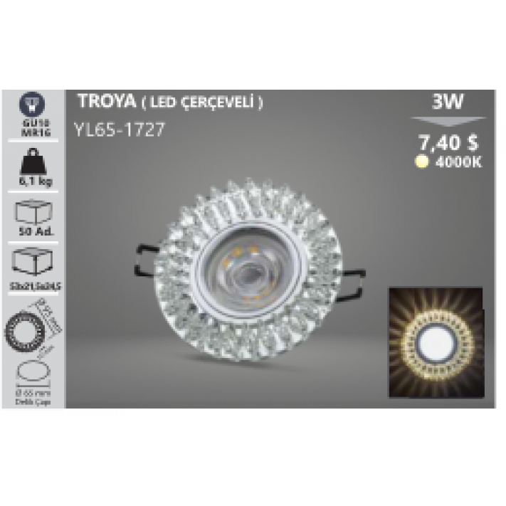 3W Ledli Troya Kristal Kasa