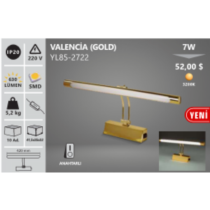 7W Gold Valencia Led Aplik